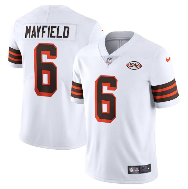 Men's Cleveland Browns #6 Baker Mayfield White 1946 Vapor Stitched Football Jersey Men's Cleveland Browns #6 Baker Mayfield White 1946 Vapor Stitched Football Jersey